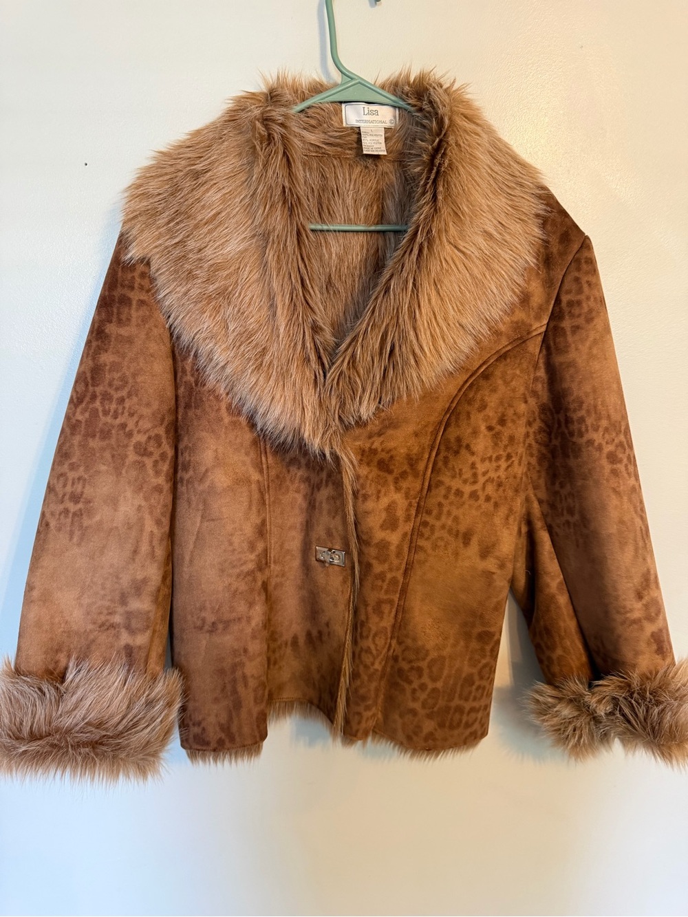Lisa International Leopard Faux Suede Fur Penny Lane Coat Y2K Style Large